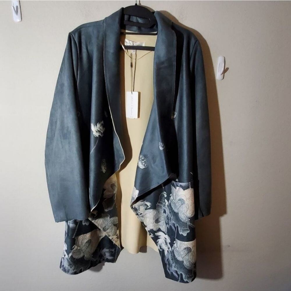 CHELSEA and Theodore faux leather‎ floral jacket oversized coat plus size new!!!